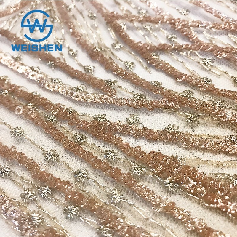3mm Gold High Elastic Stretch Mesh Polyester Embroidery African Sequin Fabric