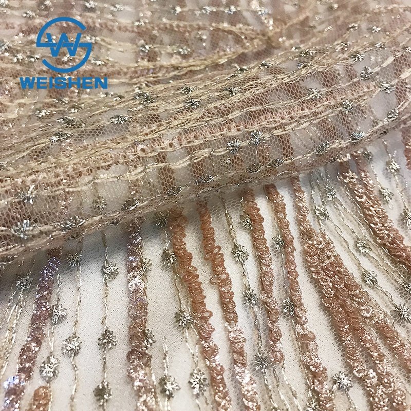 3mm Gold High Elastic Stretch Mesh Polyester Embroidery African Sequin Fabric