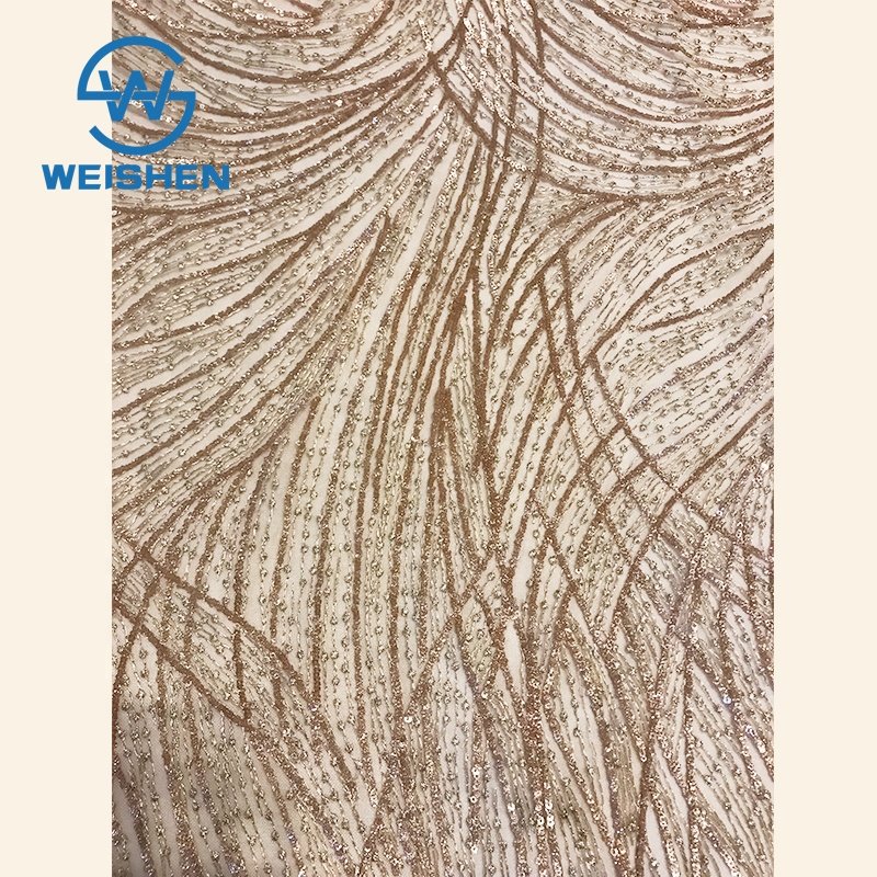 3mm Gold High Elastic Stretch Mesh Polyester Embroidery African Sequin Fabric