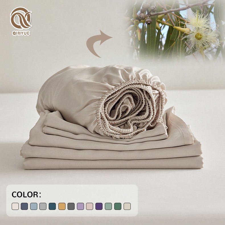 King Size Ecofriendly 100% Eucalyptus Customize Deep Pocket Flat Sheet Lyocell Fibre Bedding Sheet Set
