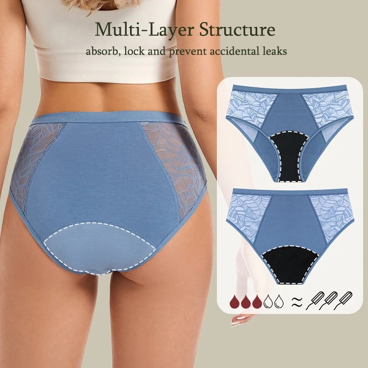OEM Summer Petals Lace leak-proof menstrual panties Bikini Black culotte menstruelle bamboo fabric period panties