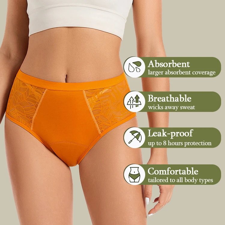 OEM Summer Petals Lace leak-proof menstrual panties Bikini Black culotte menstruelle bamboo fabric period panties