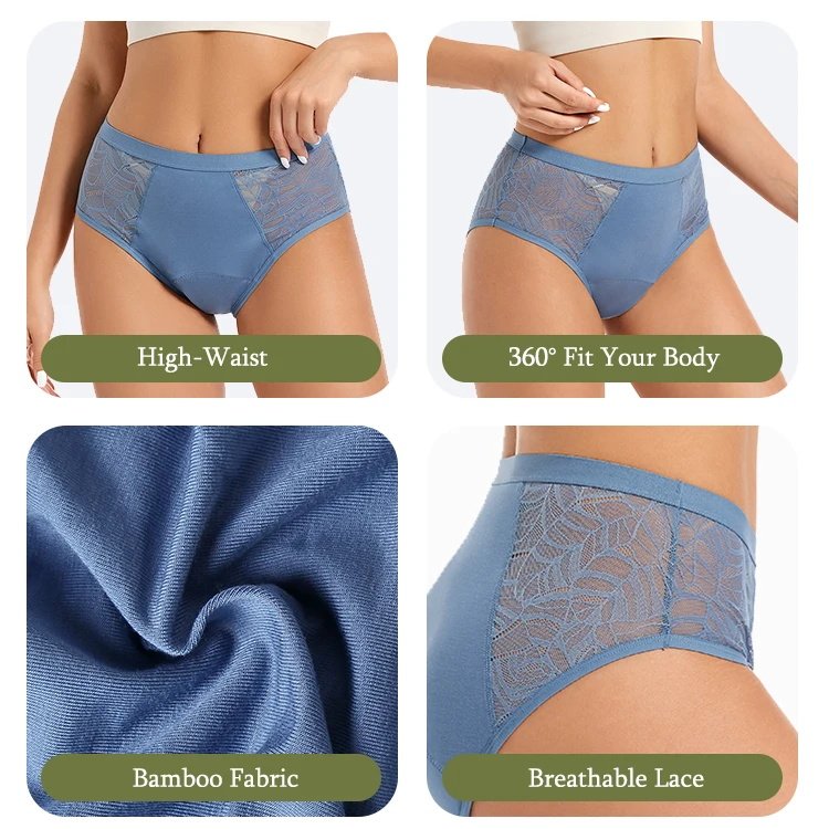 OEM Summer Petals Lace leak-proof menstrual panties Bikini Black culotte menstruelle bamboo fabric period panties