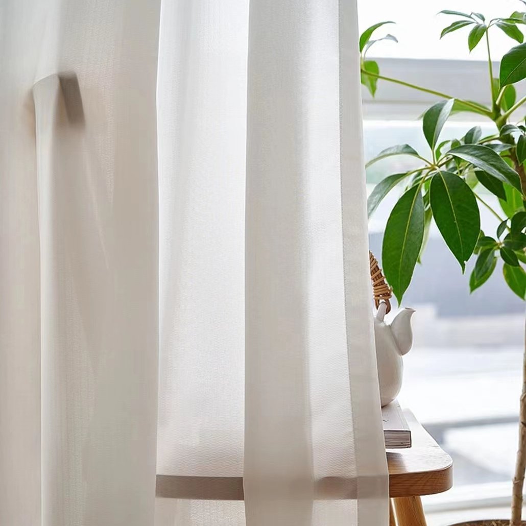 Hot Selling Textured Linen Style Slub Sheer Curtain Fabric 100%Polyester Slub Linen Look Sheer Fabrics For Curtains Living Room