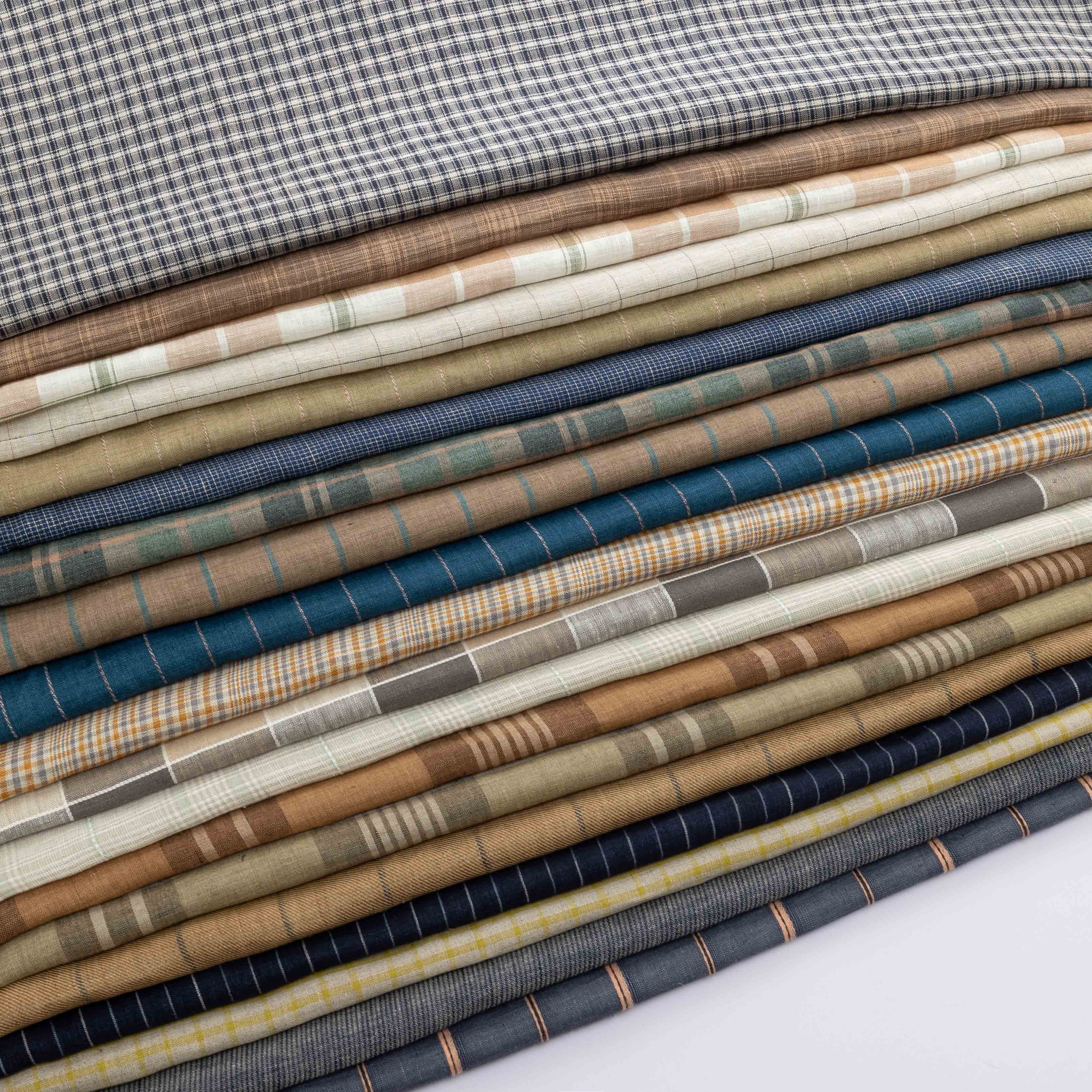 Factory Wholesale custom print 100% pure Linen yarn dyed stripe khaki Fabrics for dress