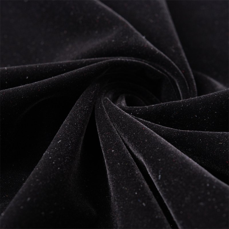 Flocking Velvet Fabric Soft Black Solid Color Velveteen Knitted Fabric For Garment