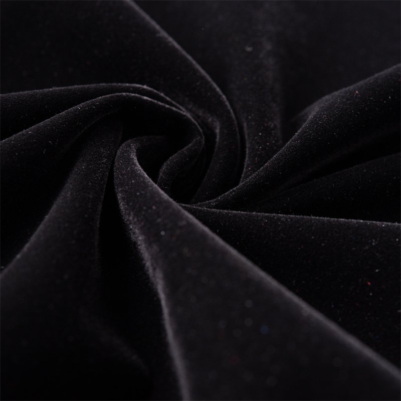 Flocking Velvet Fabric Soft Black Solid Color Velveteen Knitted Fabric For Garment