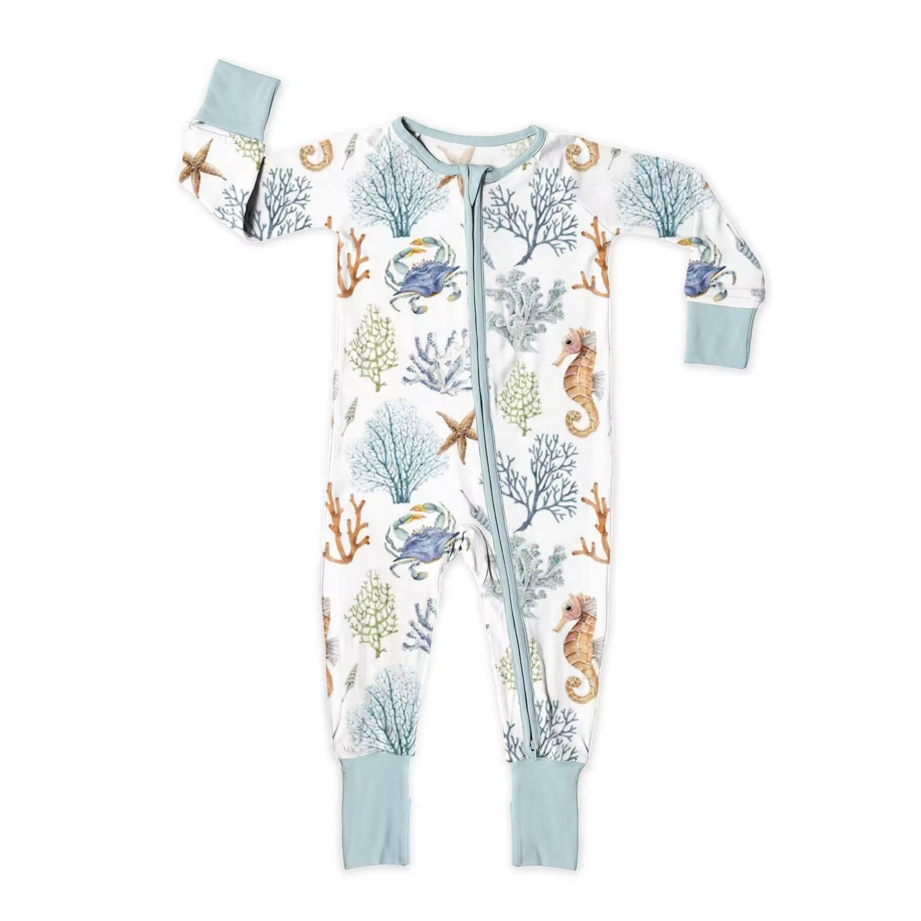 2024 Wholesale Blue Camouflage Kids Printed Footed Baby Bamboo Fiber Pajamas Baby Romper Bamboo Fiber Fabric Sleepwear Rompers