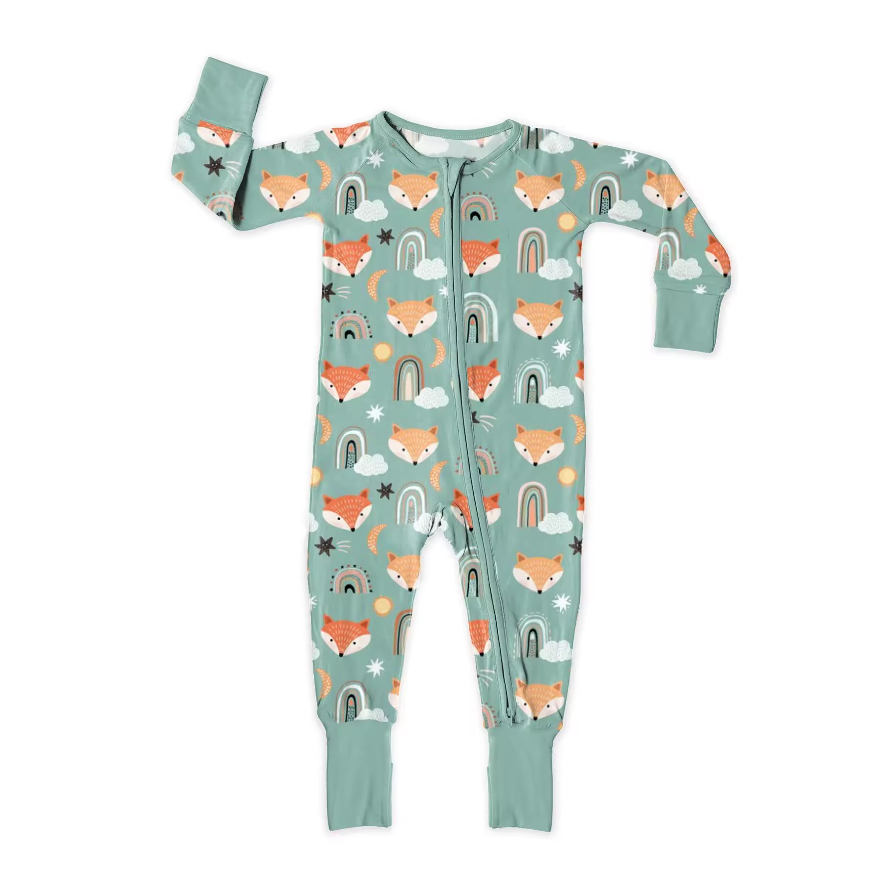 2024 Wholesale Blue Camouflage Kids Printed Footed Baby Bamboo Fiber Pajamas Baby Romper Bamboo Fiber Fabric Sleepwear Rompers