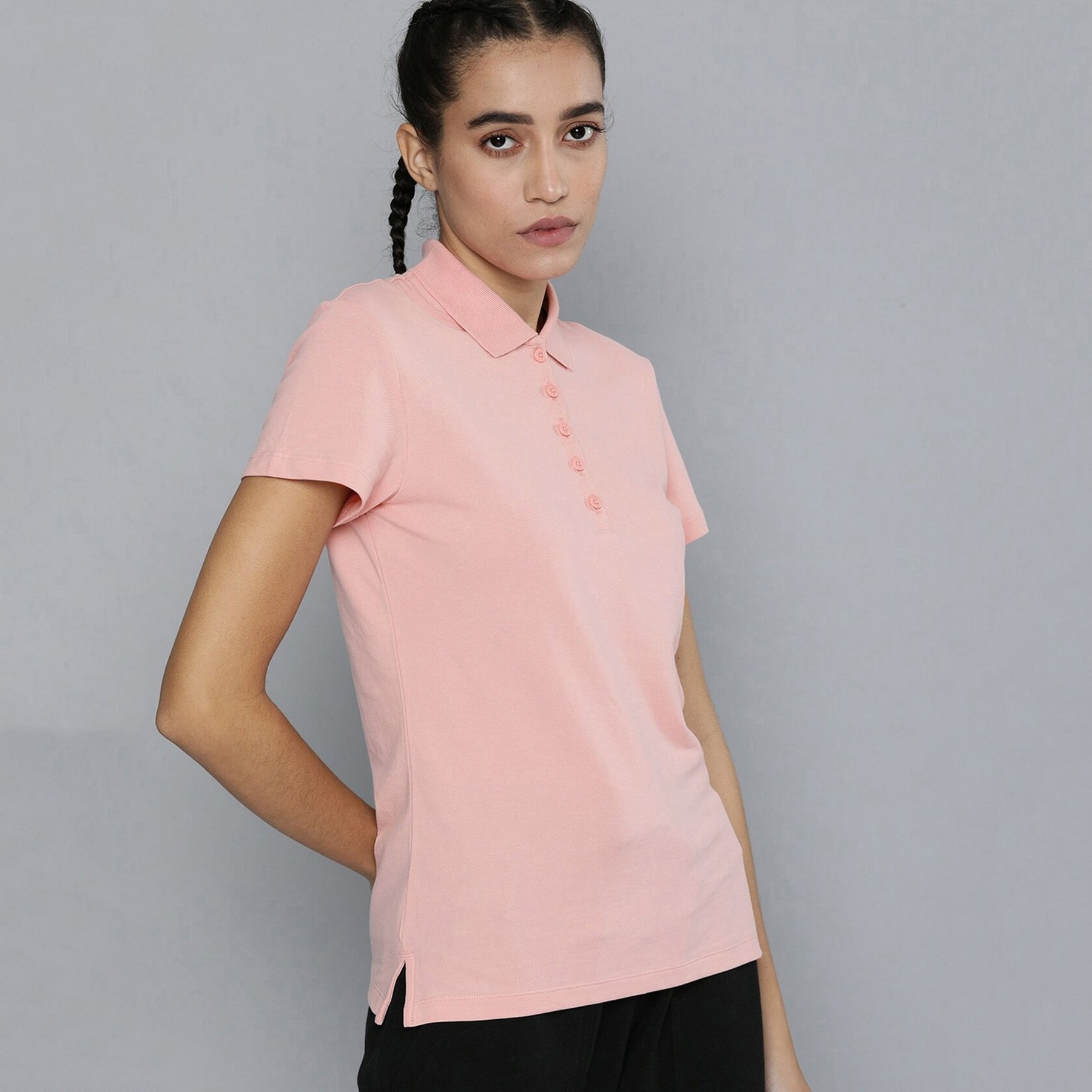 Custom Logo Women's Short Sleeve Jersey Polo Shirts Solid Color Ribbed Collar Button Casual Print Style Knitted Fabric