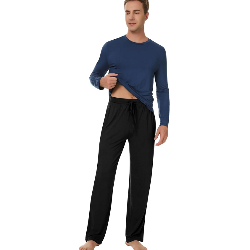 Cozy Pants Set Mens Pajama Sets Custom Lounge Wear Custom Casual Loose Bamboo Men's 2 Piece Sleepwear