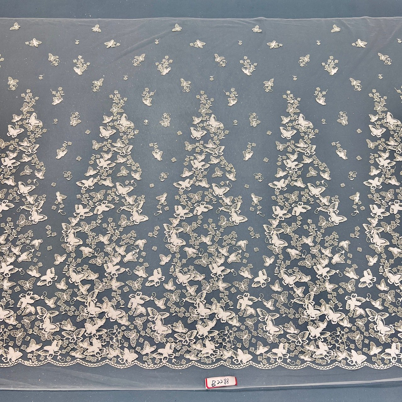 White Butterfly New Fashion white beads net fabric Printing 100% polyester bridal glitter Mesh Tulle Fabric