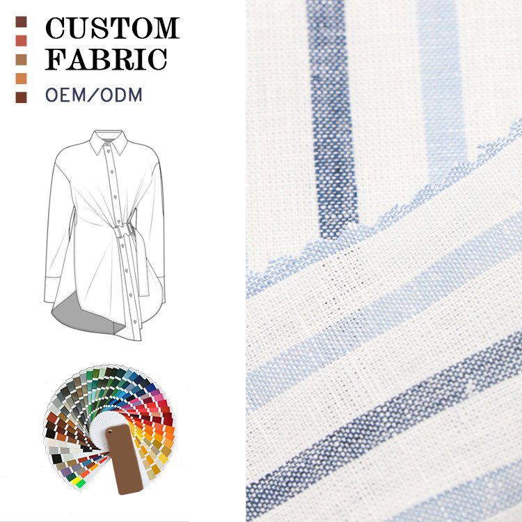 Ready goods striped woven soft linen cotton yarn dyed fabric roll for fashion tops shirts dresses