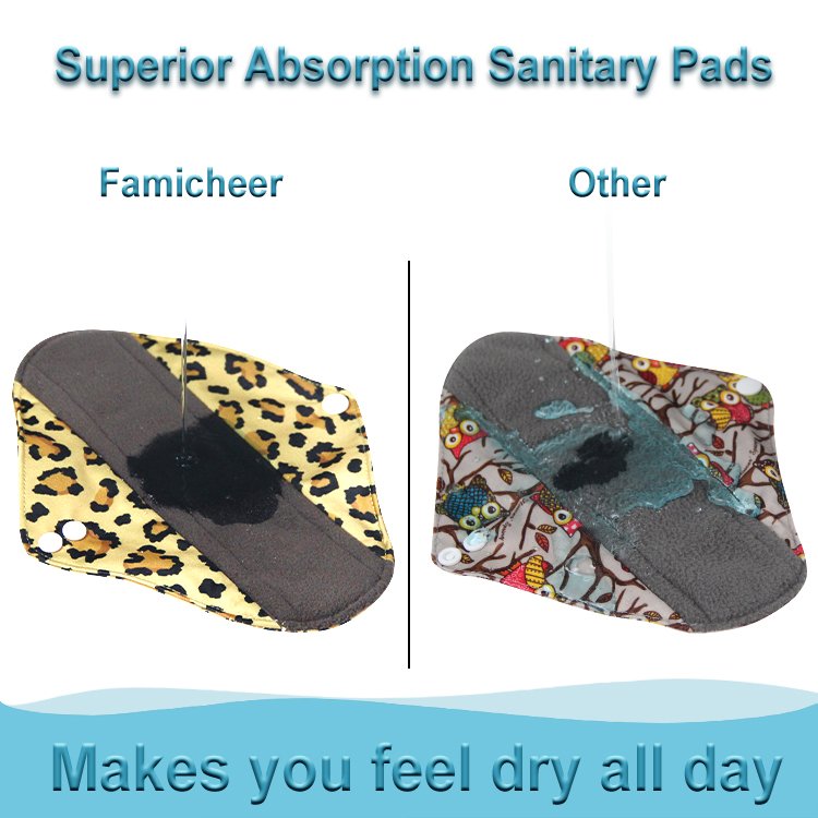 Famicheer Bamboo Sanitary Pads Patterns Waterproof Organic Sanitary Pads Top Quality Reusable Natural for Women 1 - 3 Layer