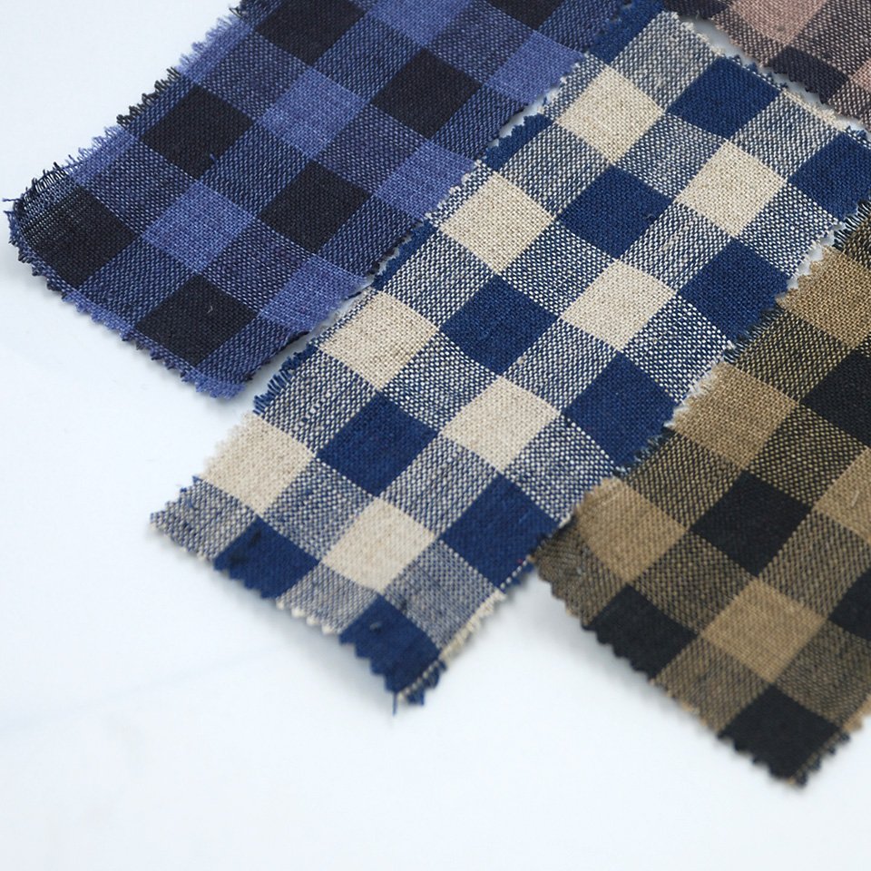 Stocklot cloth organic plaid seersucker hemp 100% linen yarn dyed check fabric for clothing