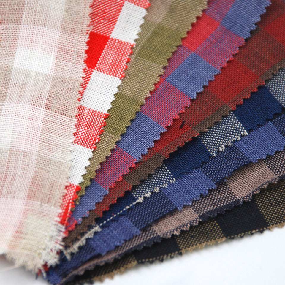 Stocklot cloth organic plaid seersucker hemp 100% linen yarn dyed check fabric for clothing