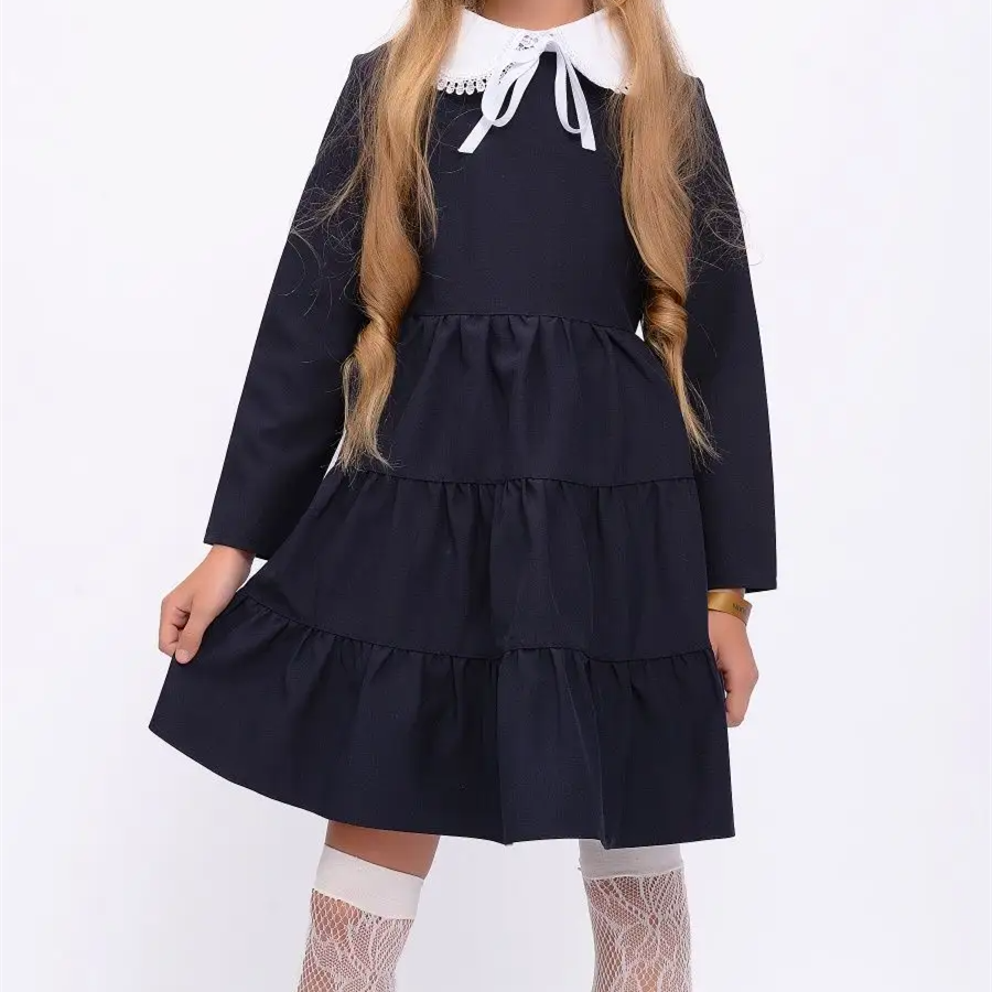 OEM/ODM Primary Children High Kids Customized Uniforms Student School Uniform Pullover Bow Dress Girls Ruffle For Girl Teen
