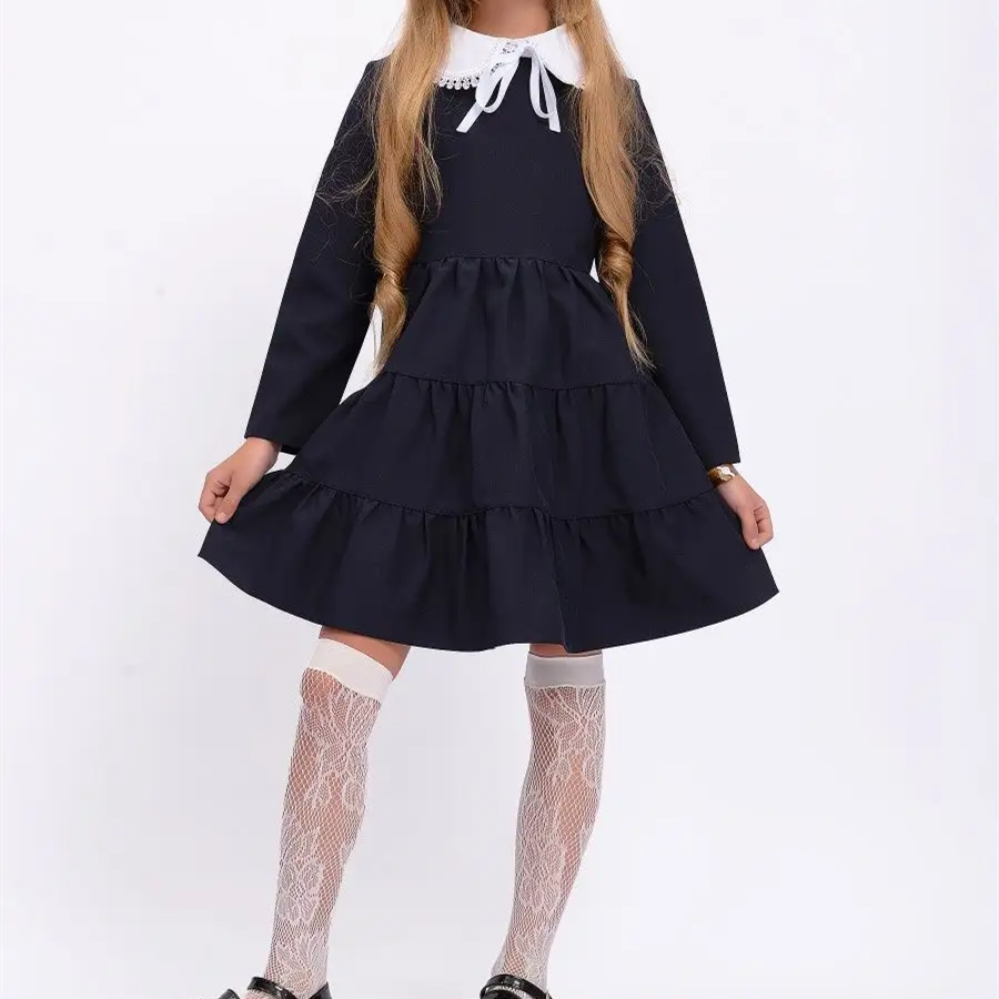 OEM/ODM Primary Children High Kids Customized Uniforms Student School Uniform Pullover Bow Dress Girls Ruffle For Girl Teen