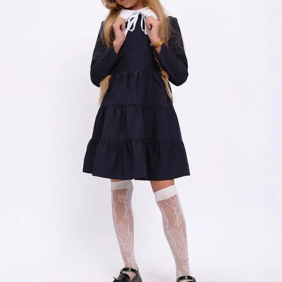 OEM/ODM Primary Children High Kids Customized Uniforms Student School Uniform Pullover Bow Dress Girls Ruffle For Girl Teen