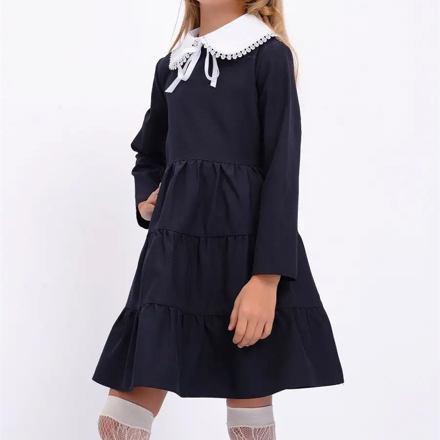 OEM/ODM Primary Children High Kids Customized Uniforms Student School Uniform Pullover Bow Dress Girls Ruffle For Girl Teen