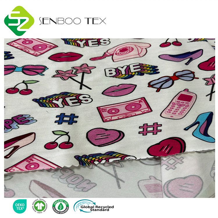 Organic Anti-UV 95% Vicose Bamboo 5% Spandex Single Jersey Print Fabric for Girls Dyed Pattern Sportswear & Shirt Dress