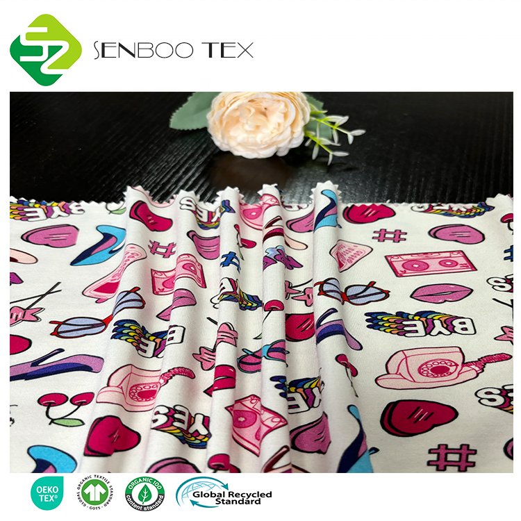 Organic Anti-UV 95% Vicose Bamboo 5% Spandex Single Jersey Print Fabric for Girls Dyed Pattern Sportswear & Shirt Dress