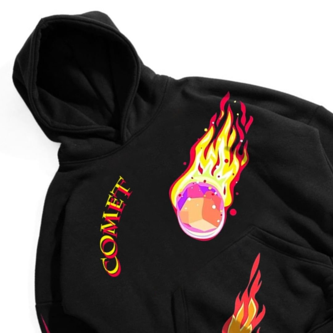 Men's Cropped Boxy Hoodie with Embossed Puff Printing and Rhinestone Distress Designer Fleece Fabric