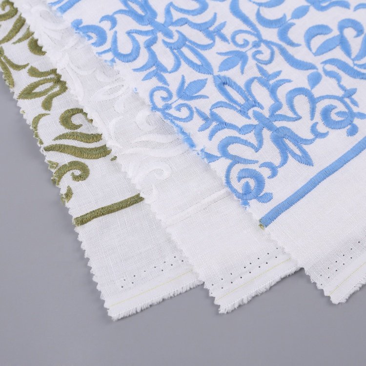 HA-14694D Custom Pattern Geometry 100% Linen Sustainable Embroidered Fabric
