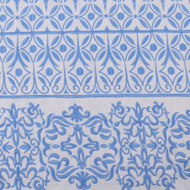 HA-14694D Custom Pattern Geometry 100% Linen Sustainable Embroidered Fabric