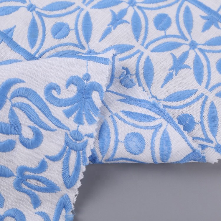 HA-14694D Custom Pattern Geometry 100% Linen Sustainable Embroidered Fabric