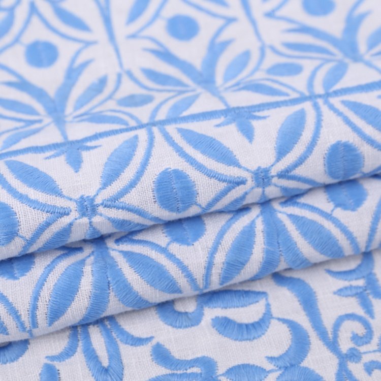HA-14694D Custom Pattern Geometry 100% Linen Sustainable Embroidered Fabric