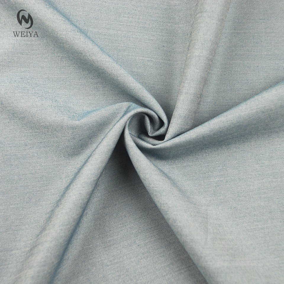 Meter price ready goods multiple color options women solid dyed polyester bamboo twill spandex fabric for pants