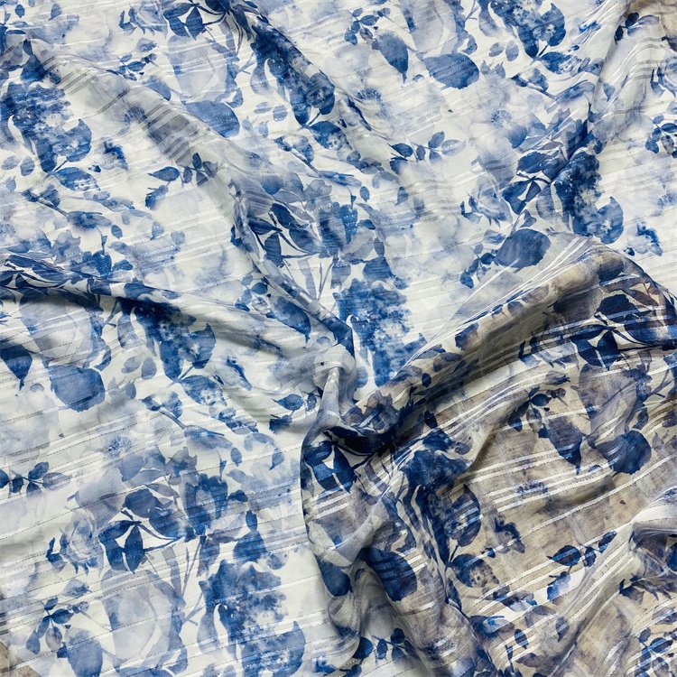 High fashion polyester woven jacquard stripe chiffon printed garment fabric
