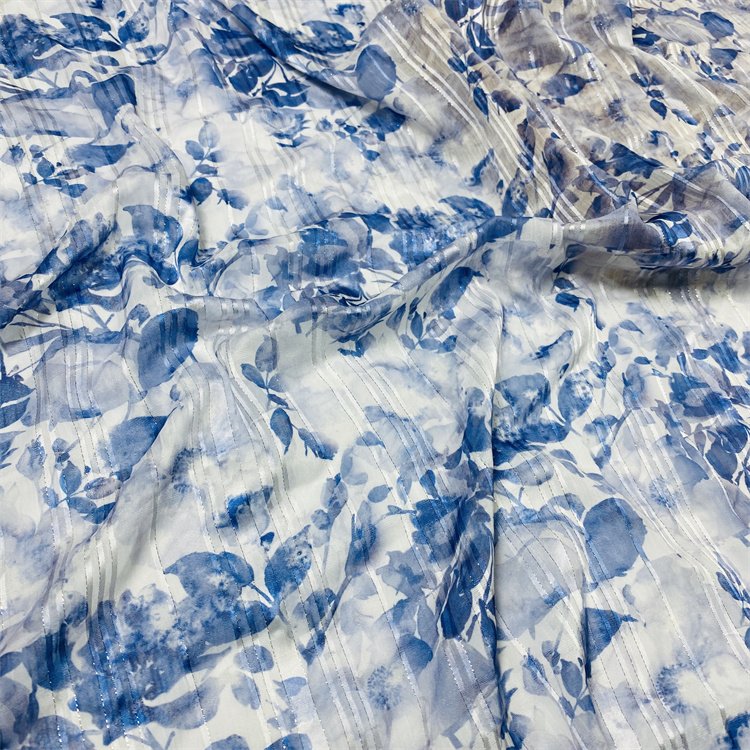 High fashion polyester woven jacquard stripe chiffon printed garment fabric