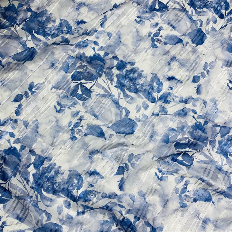 High fashion polyester woven jacquard stripe chiffon printed garment fabric