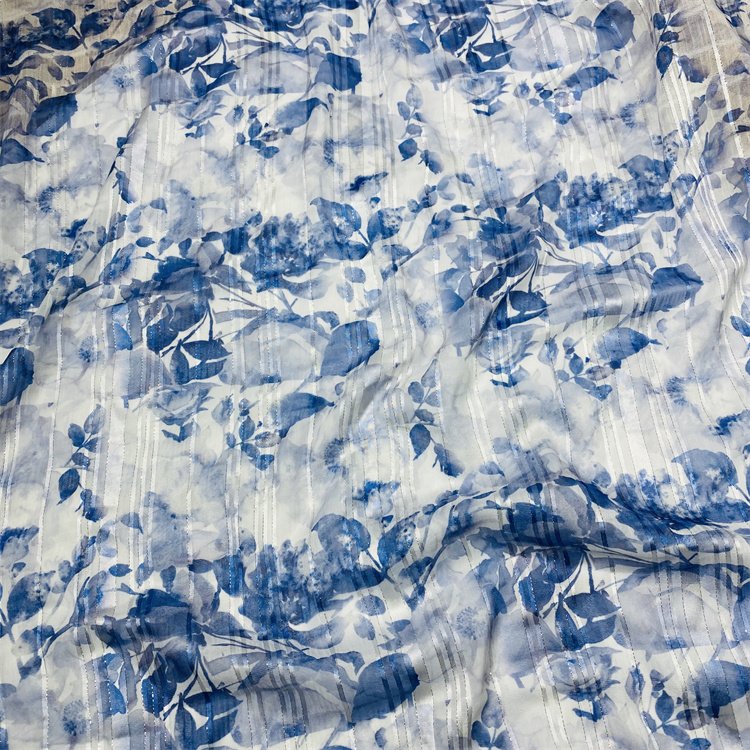 High fashion polyester woven jacquard stripe chiffon printed garment fabric