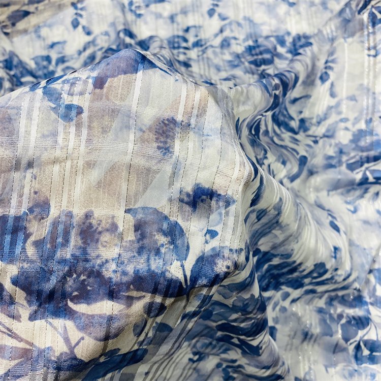 High fashion polyester woven jacquard stripe chiffon printed garment fabric