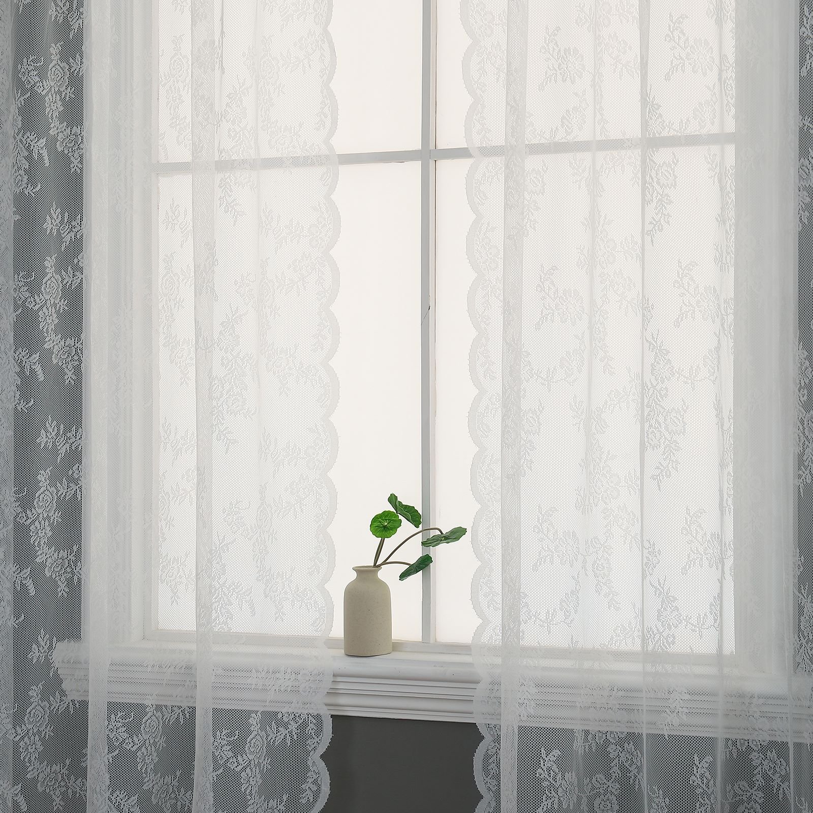 Pure White Beautiful Home Living Room Window Sheer Curtains, Simple Lace Embroidery Sheer Curtain Vile Drapes