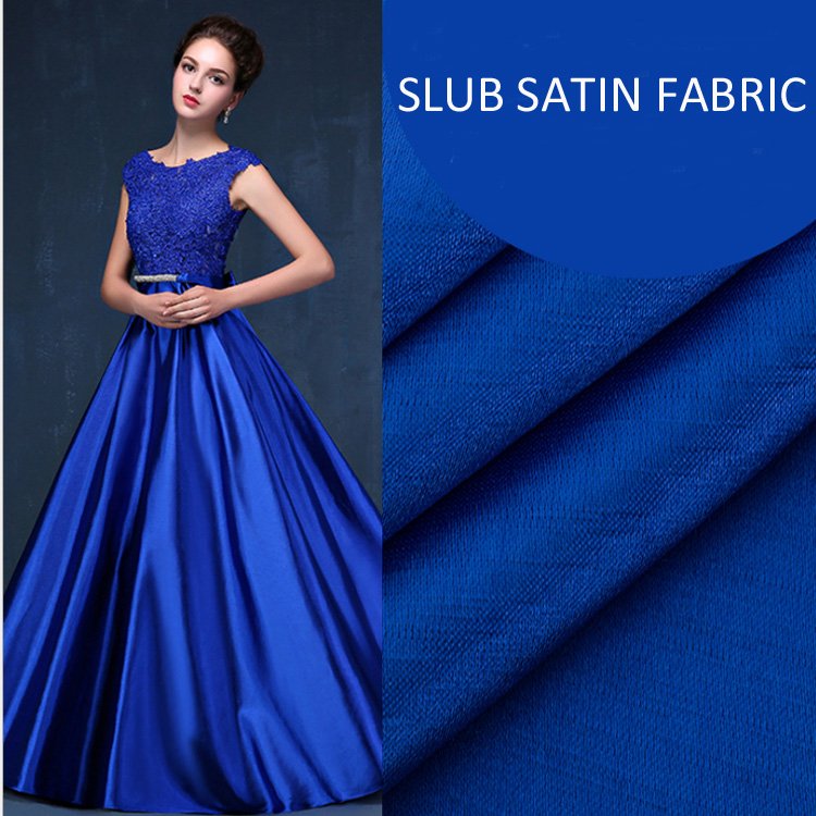 Quick shipping 100% polyester shiny slub satin fabric for long dress