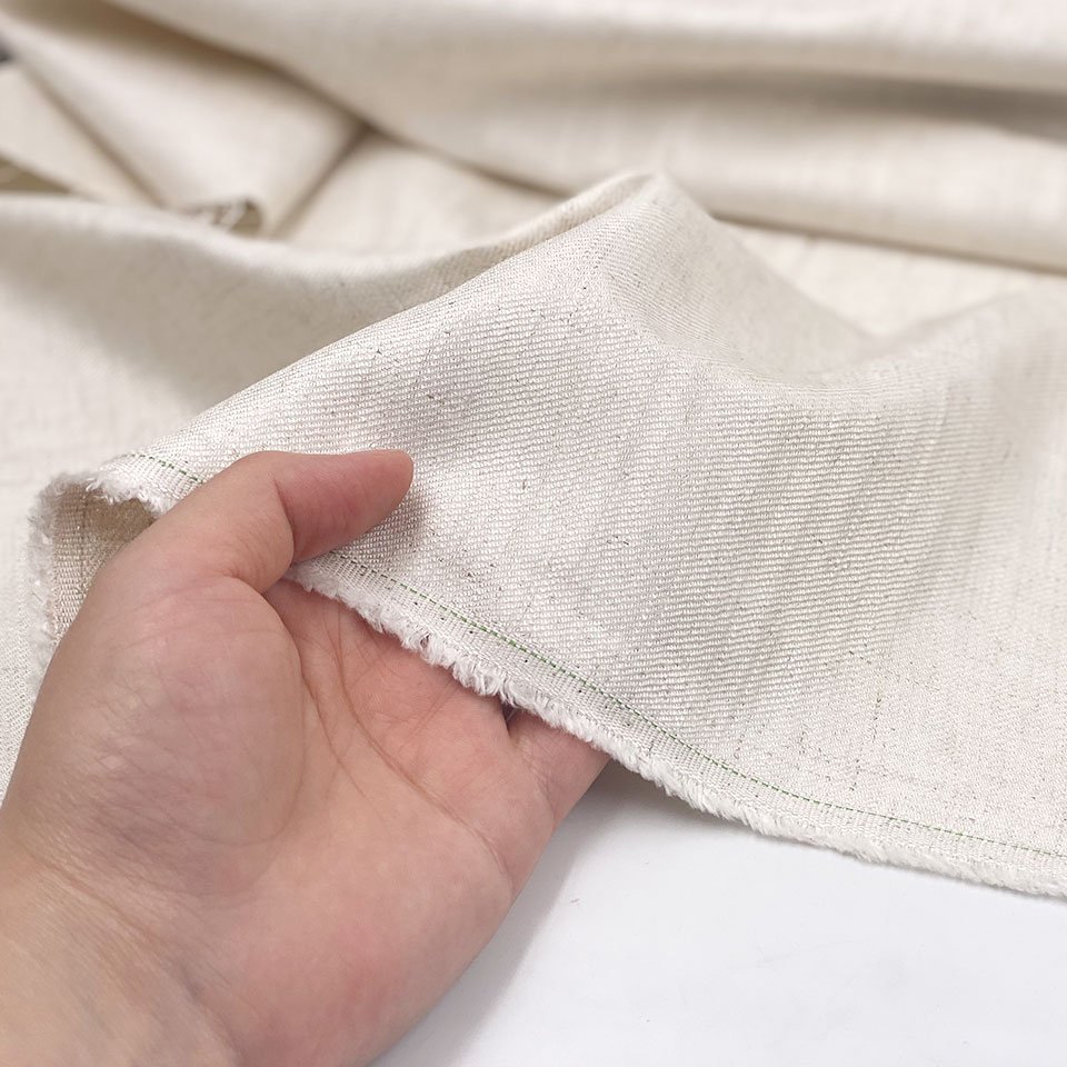 Stocklot soft stretch organic linen fabric roll natural washed linen rayon spandex blend fabric for dress clothes