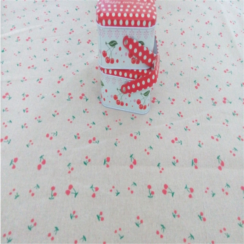 New Style Red Cherry Green Cherry Printed Cotton Linen Fabric