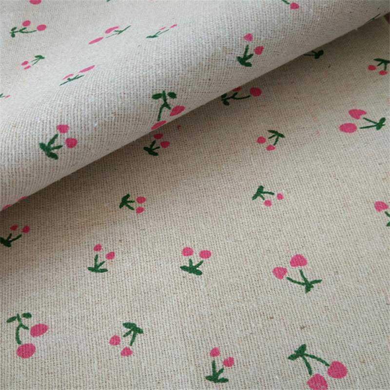 New Style Red Cherry Green Cherry Printed Cotton Linen Fabric