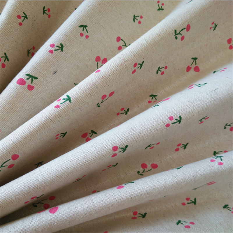 New Style Red Cherry Green Cherry Printed Cotton Linen Fabric