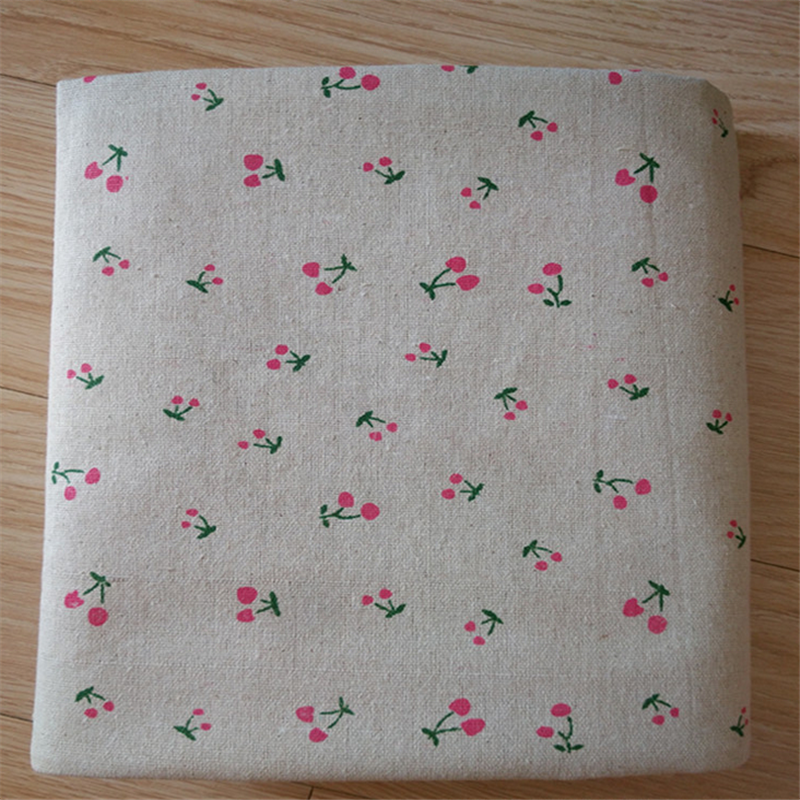 New Style Red Cherry Green Cherry Printed Cotton Linen Fabric