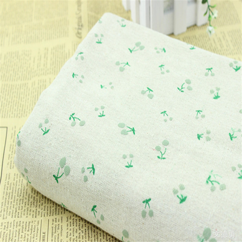New Style Red Cherry Green Cherry Printed Cotton Linen Fabric