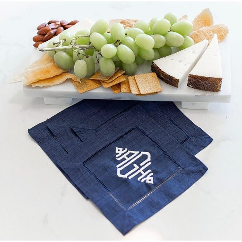Monogram custom wine mat for hotel French luxury fabric 100% cloth Linen cocktail Napkins For wedding 6x6 inches with hemistitch