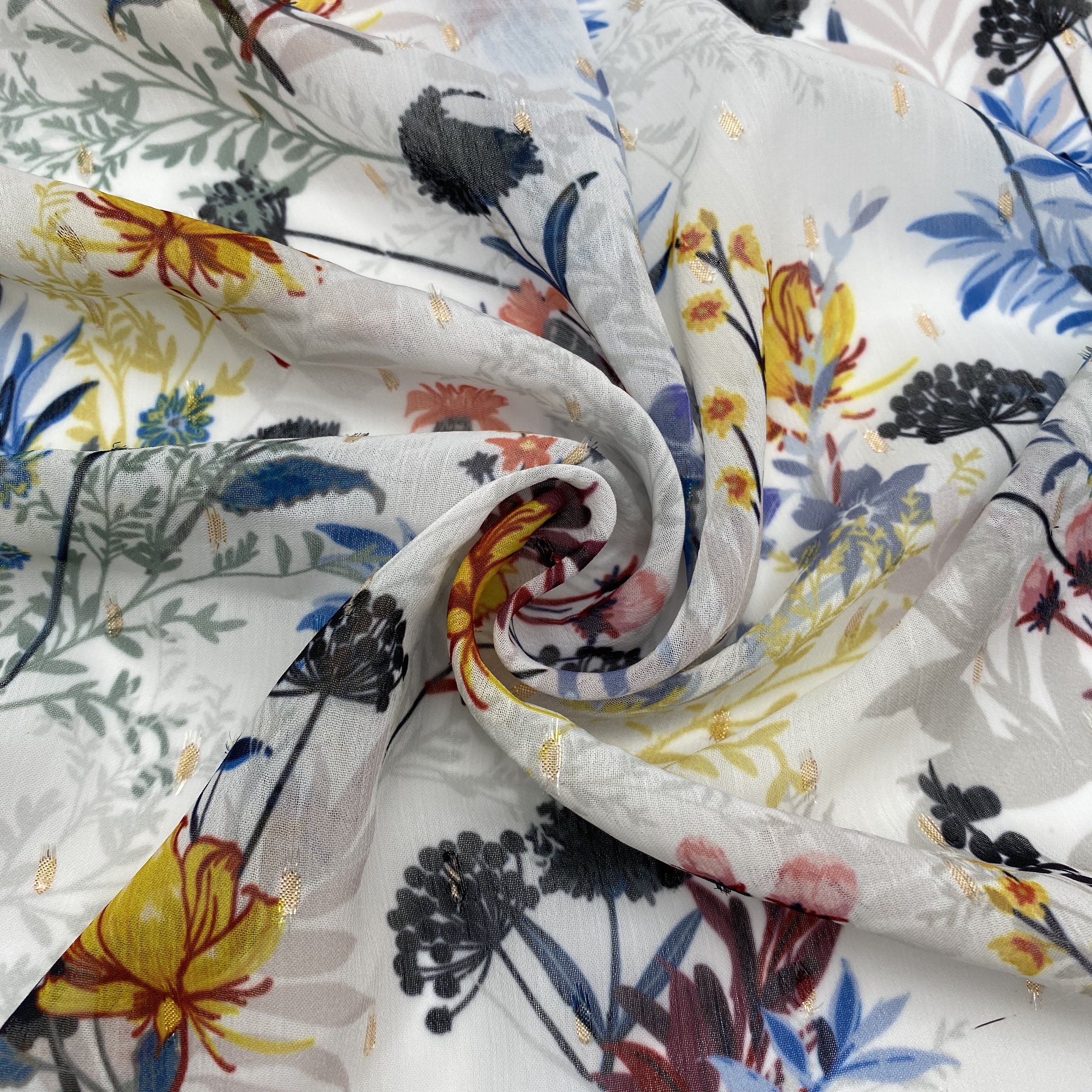 2020 NEW FASHION 100% POLYESTER FABRIC METALLIC GOLD PRINTED CHIFFON LUREX FABRIC JACQUARD FABRICS FOR DRESS