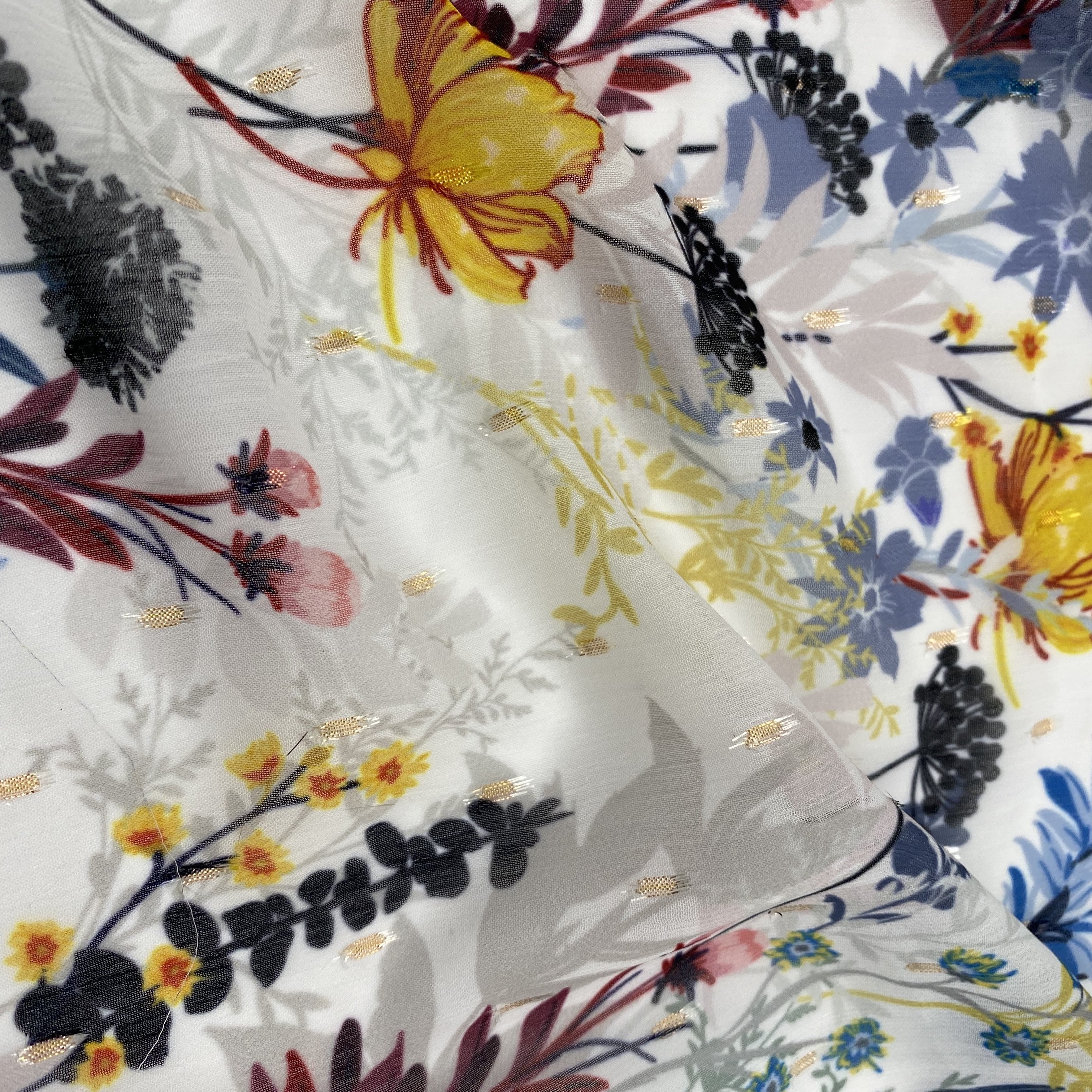 2020 NEW FASHION 100% POLYESTER FABRIC METALLIC GOLD PRINTED CHIFFON LUREX FABRIC JACQUARD FABRICS FOR DRESS