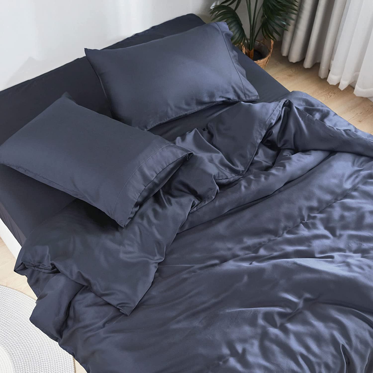 Easy Care Fabric Organic Grey Bamboo 4 Pieces Bedding Sets Bamboo Lyocell Bedding Set