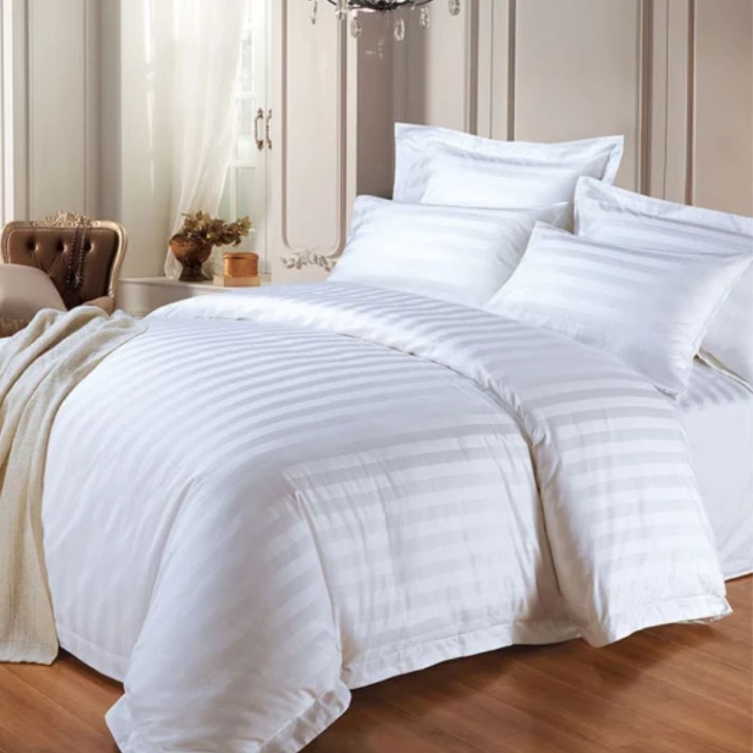 400 Tc Cotton Satin Striped Bedsheets 100% Cotton Fabric Portable Folded Disposable for Home Hotel Hospital Use Set of Three